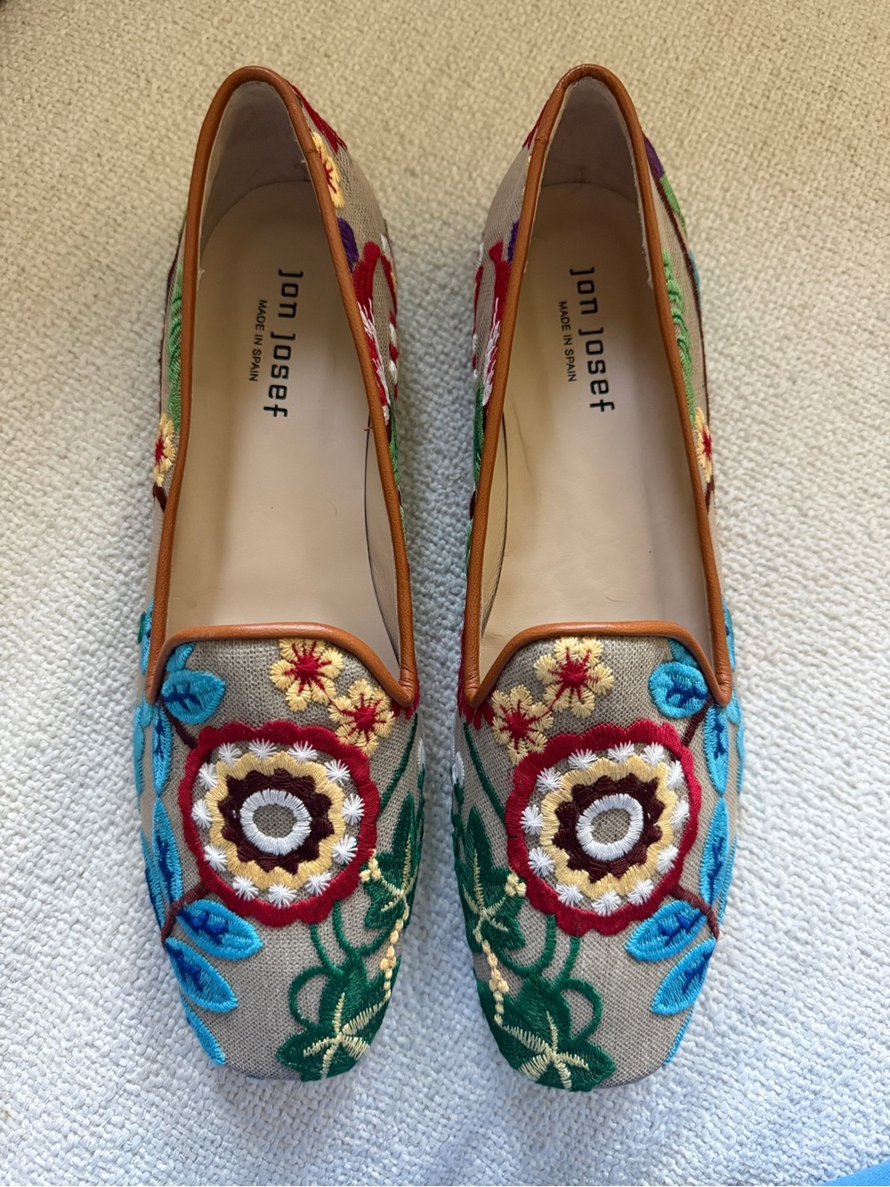 Jon Josef Embroidered Linen Loafers (Made in Spain) - Size 8.5